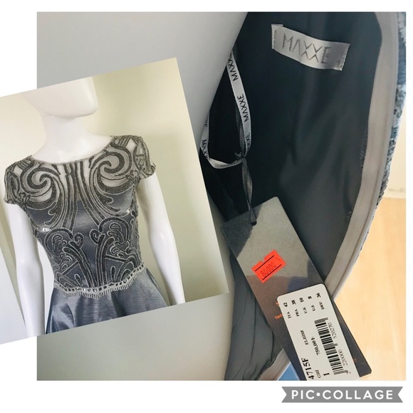 SALE💥NWT A-line FloorLenght Ball Gown Beading Sequins Gray Prom Dress w/Pockets - Picture 4 of 8